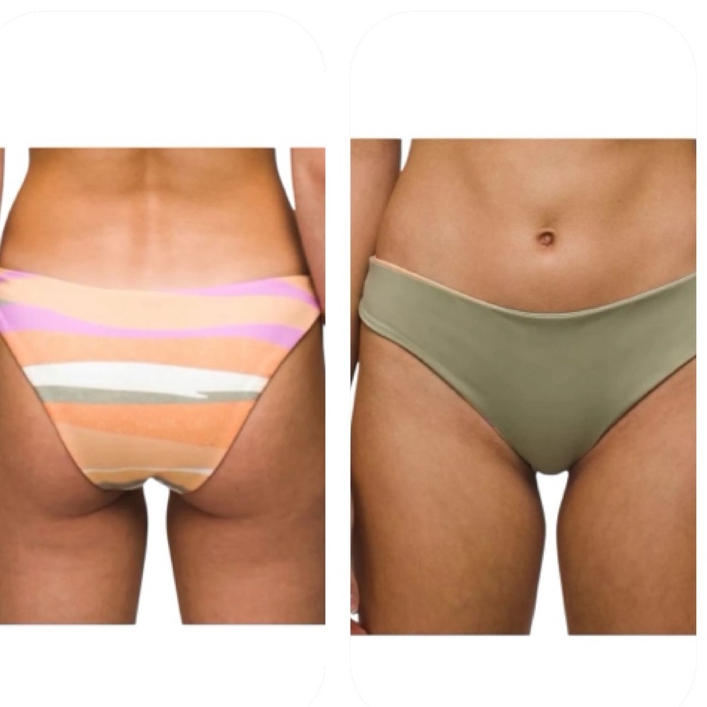 NWT Prana Sz L Elina Reversible Bikini Bottoms Pink Green Stripe Orange